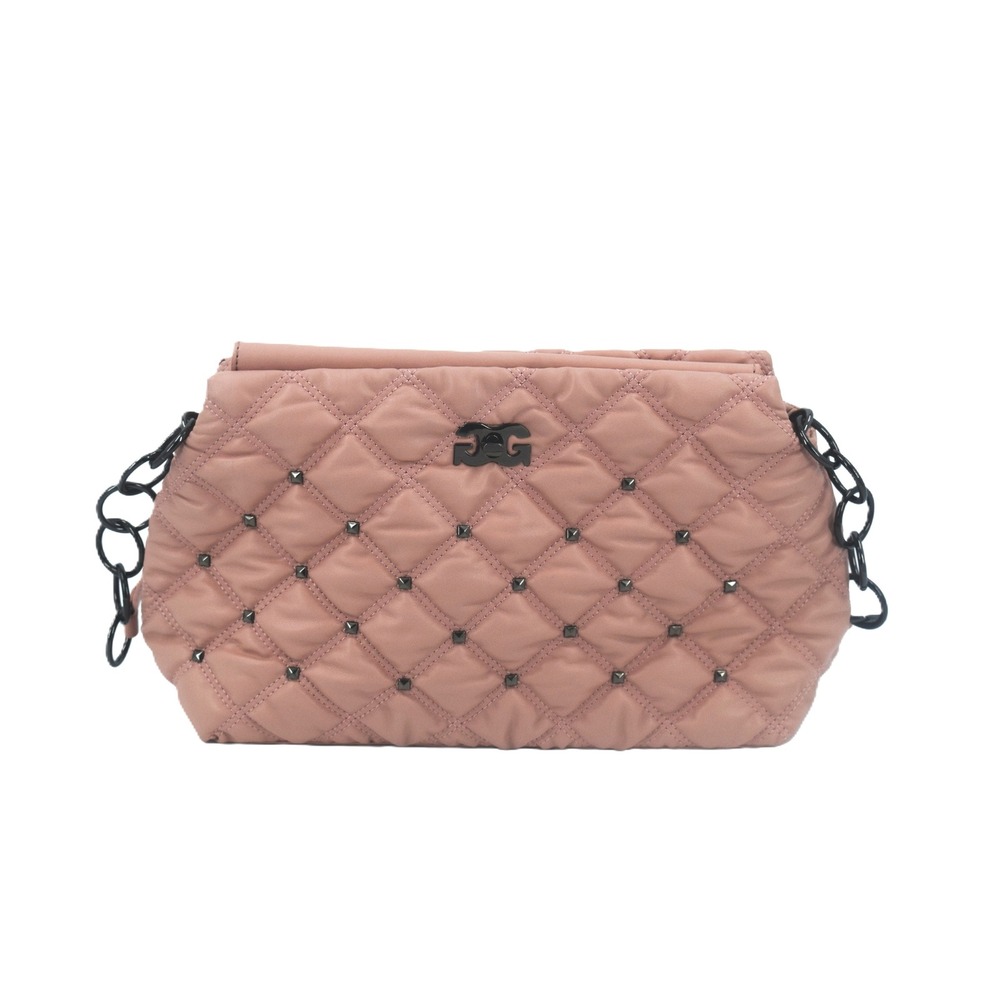 Gilda Paris Quilted Studded Chain Shoulder Bag Pink Blush Flap Closure